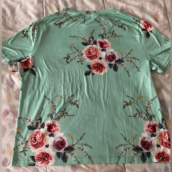 Large Shirt Mint Color Pink Rose Design from SHEIN - Picture 2 of 2